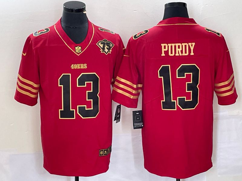 Men San Francisco 49ers #13 Brock Purdy 75th Nike Red Gold Game Player NFL Jersey